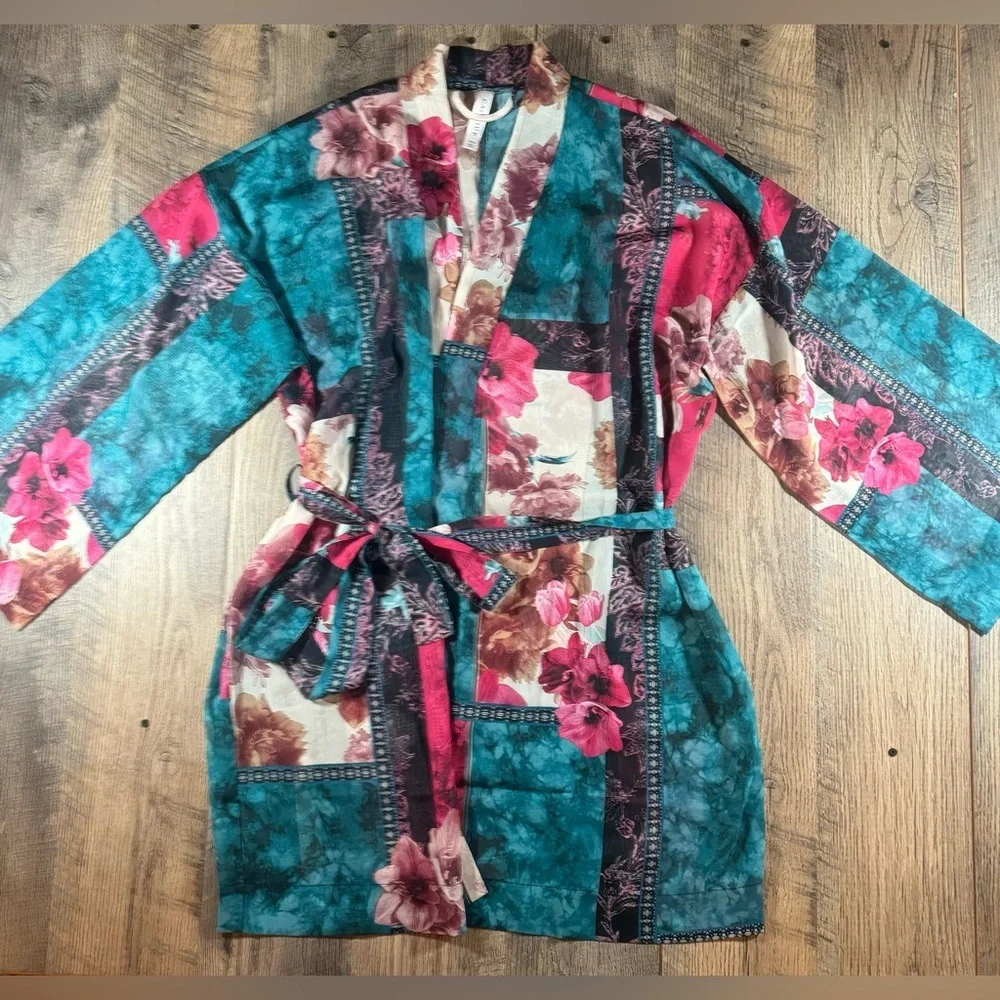CACIQUE Robe Womens Size 14/16 Multicolored Lucille Patchwork Chiffon Kimono NEW - Picture 4 of 7